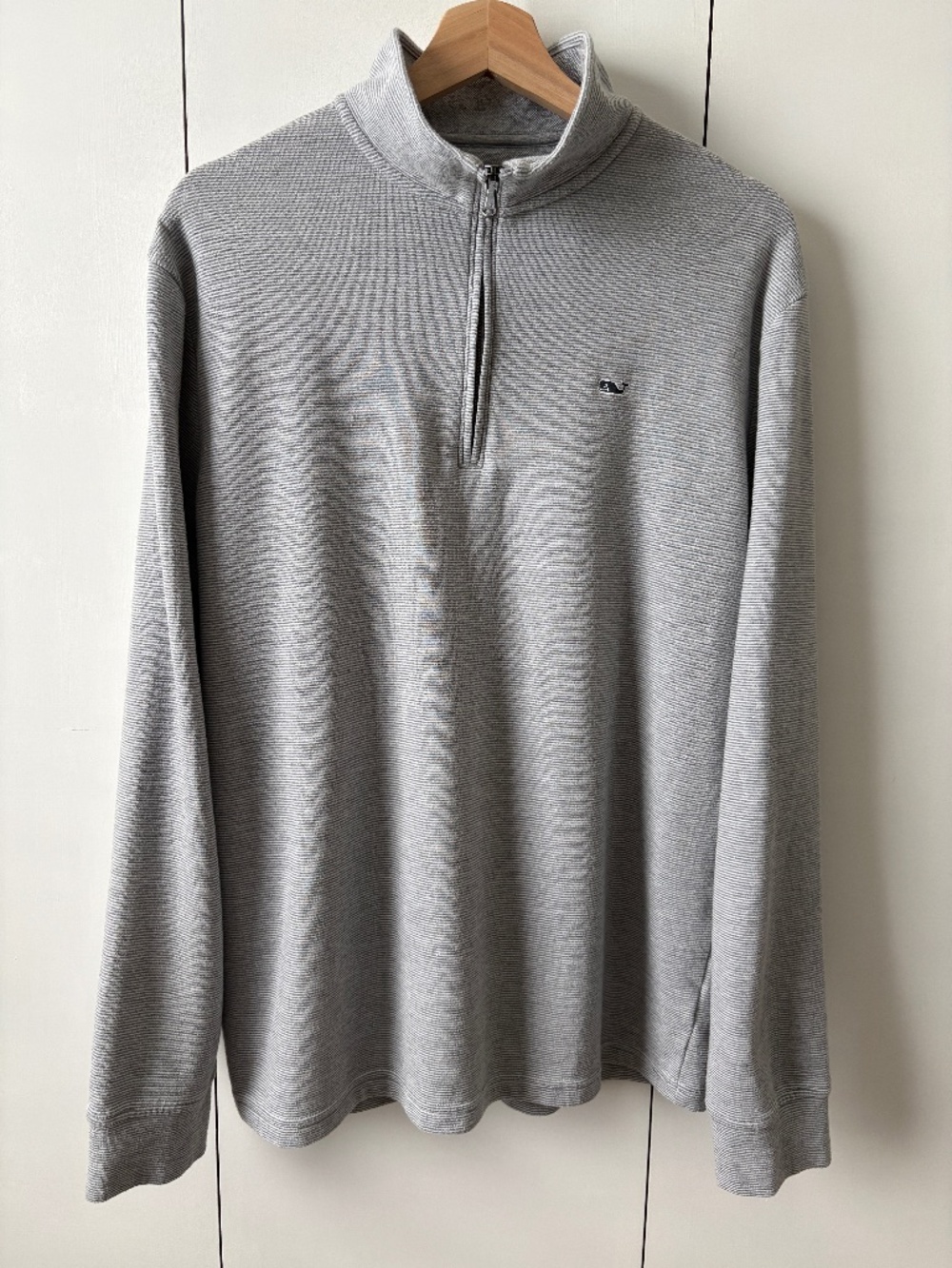 Vineyard Vines Men's 1/4 Zip Pullover Sweater Size L Striped Grey Preppy Coastal